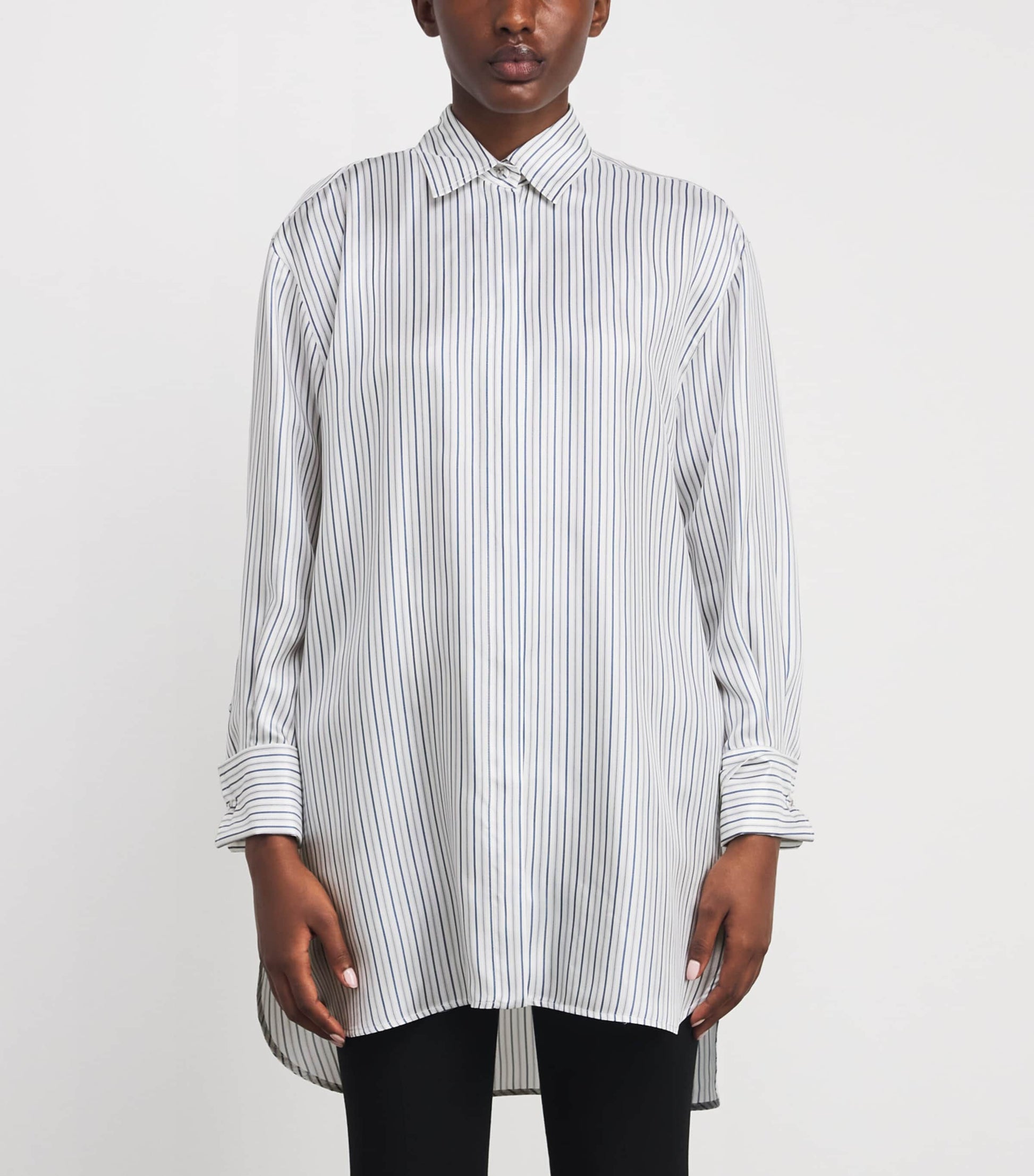 Max Mara White Silk Stripe Mini Shirt Dress