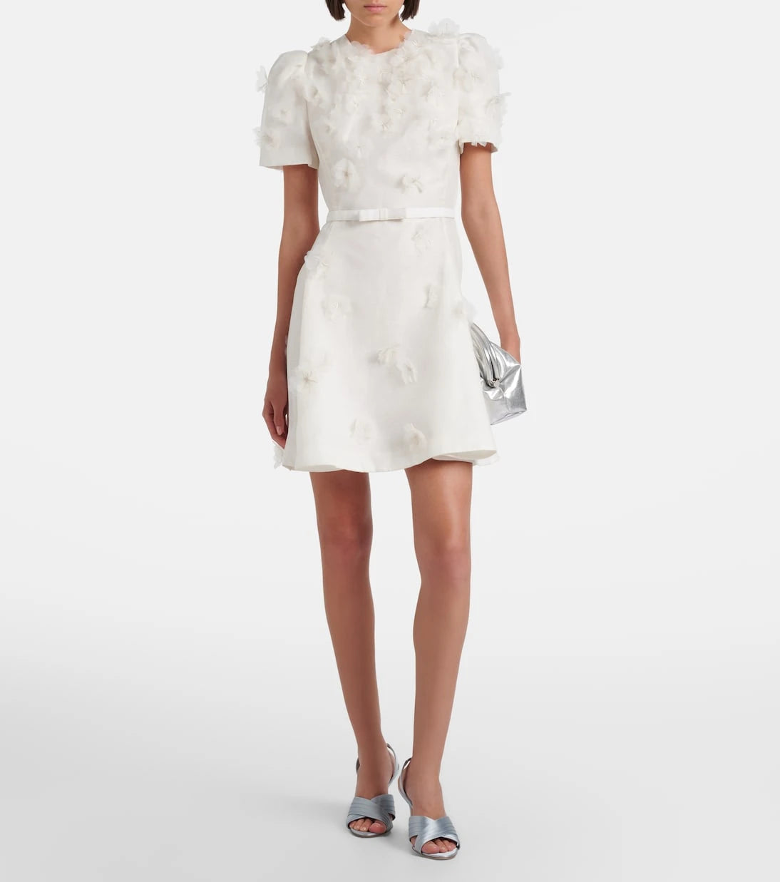Leo Lin - Elyse floral-appliqué linen and silk minidress