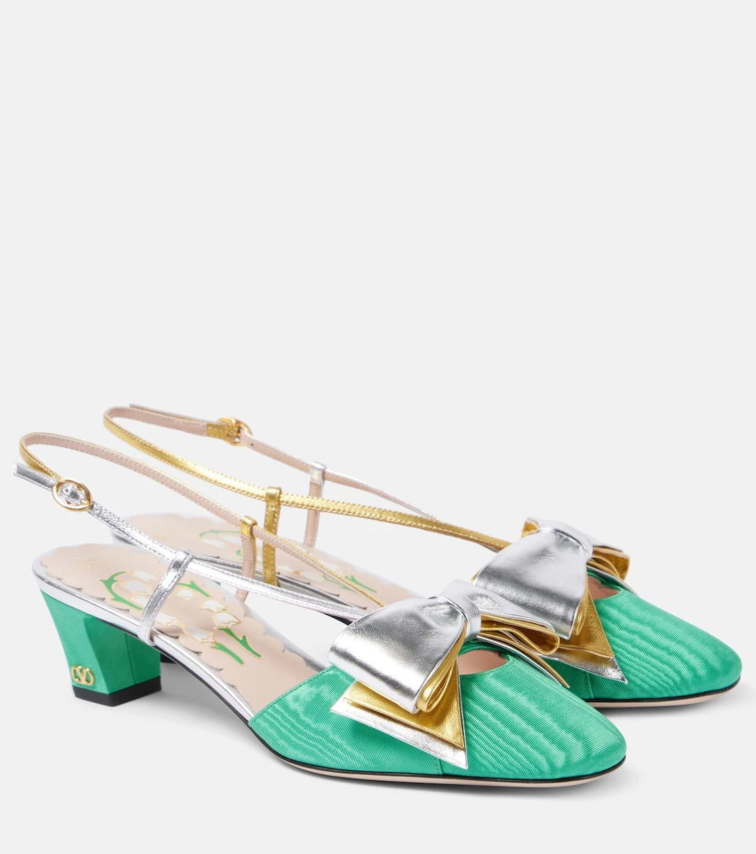 Valentino Garavani - Bowow 45 moiré and leather slingback pumps