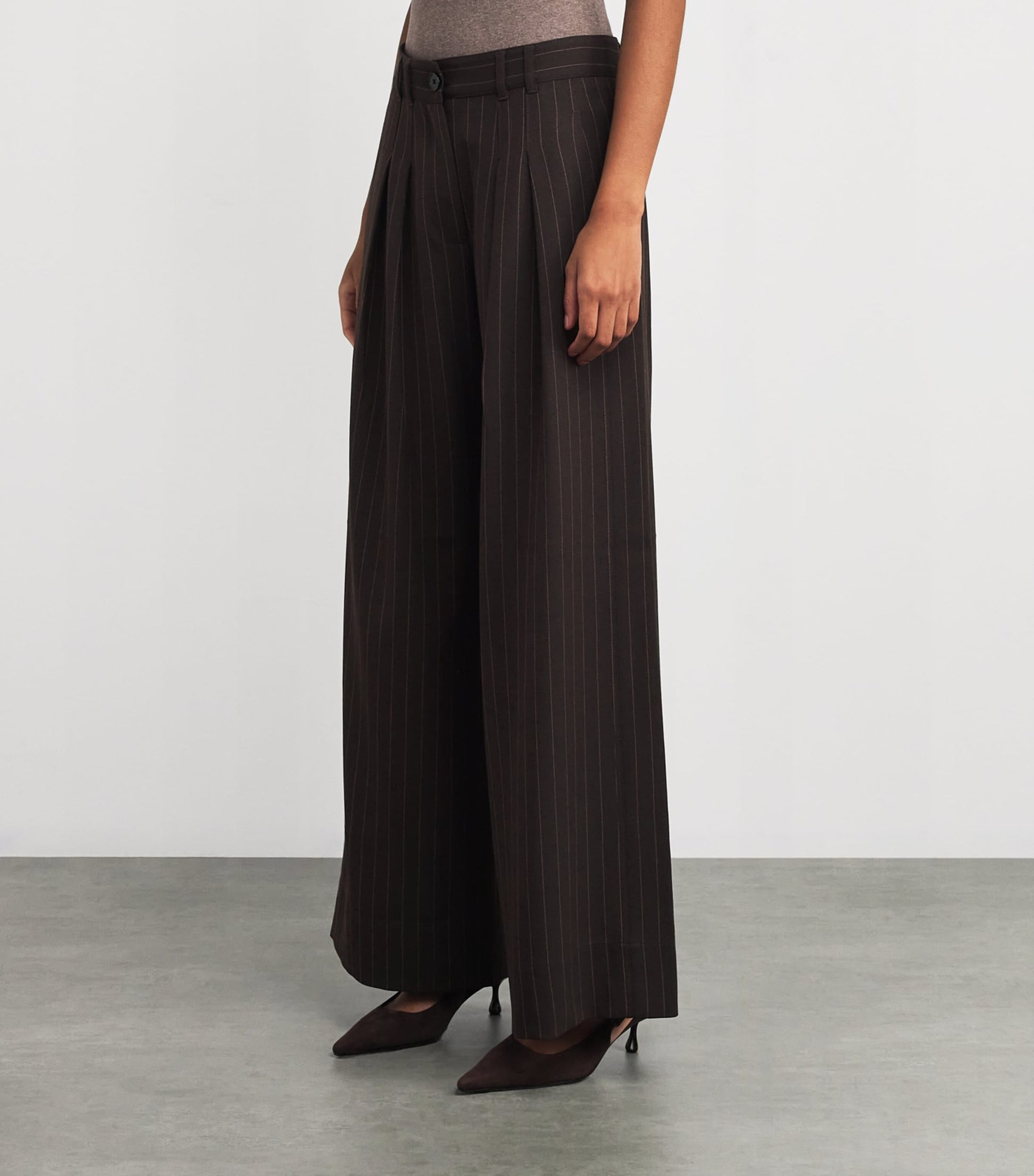 ME+EM Brown Pinstripe Wide-Leg Trousers