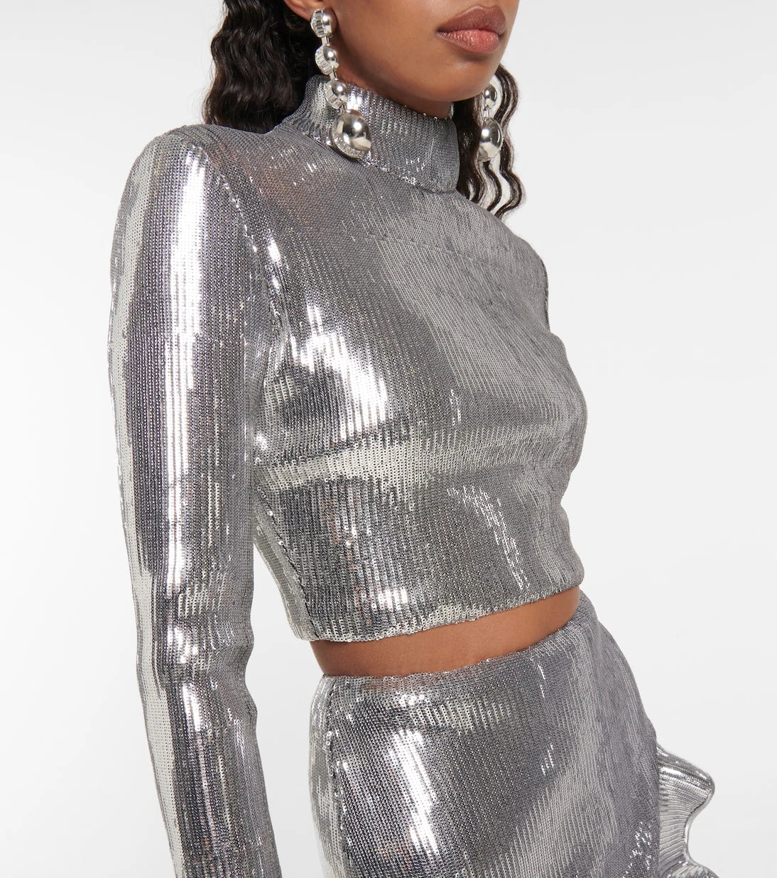 David Koma - Sequined mockneck crop top