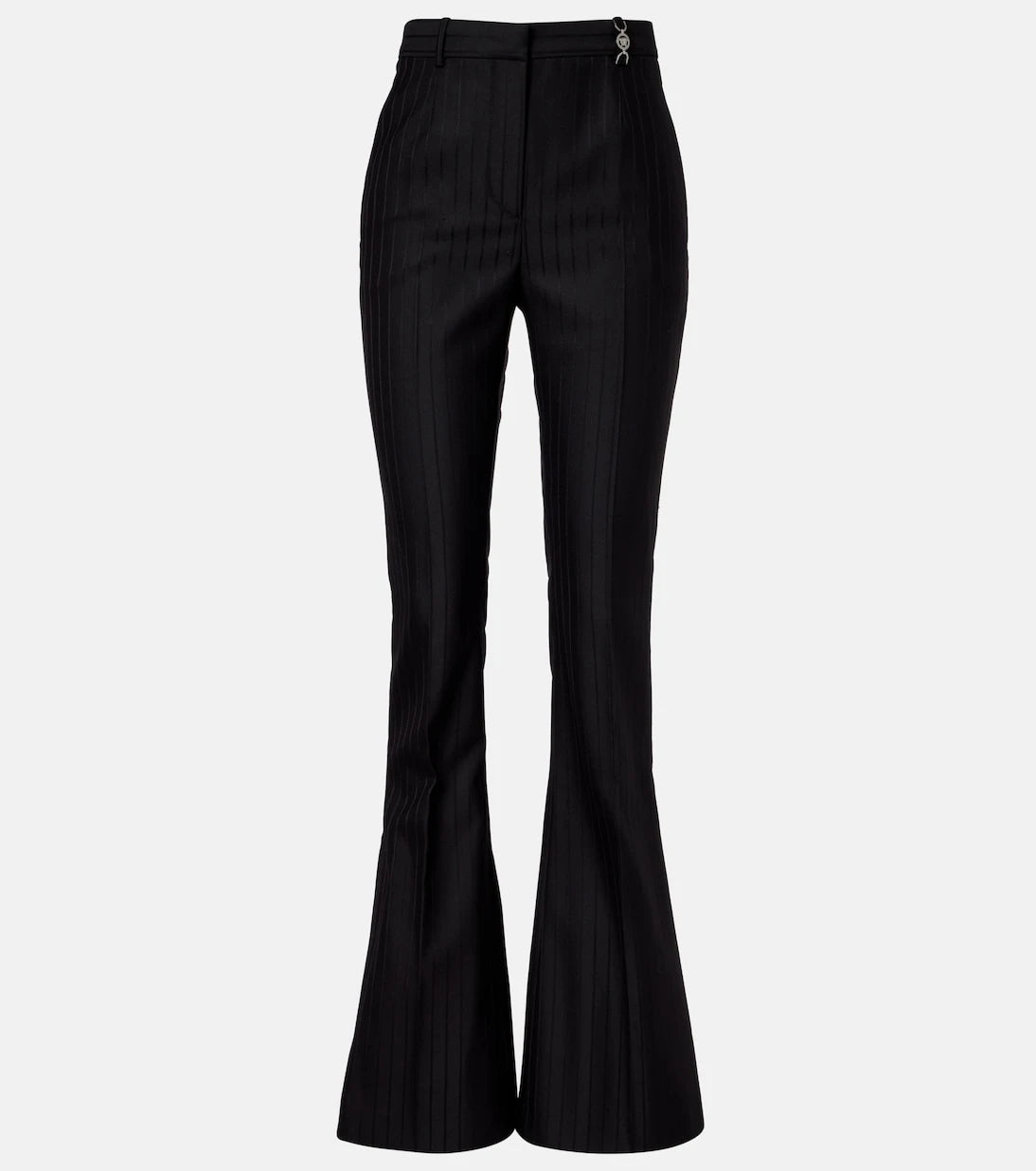 Versace - Embellished pinestripe wool flared pants