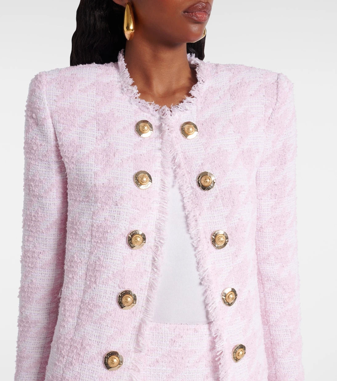 Balmain - Houndstooth cotton-blend tweed jacket