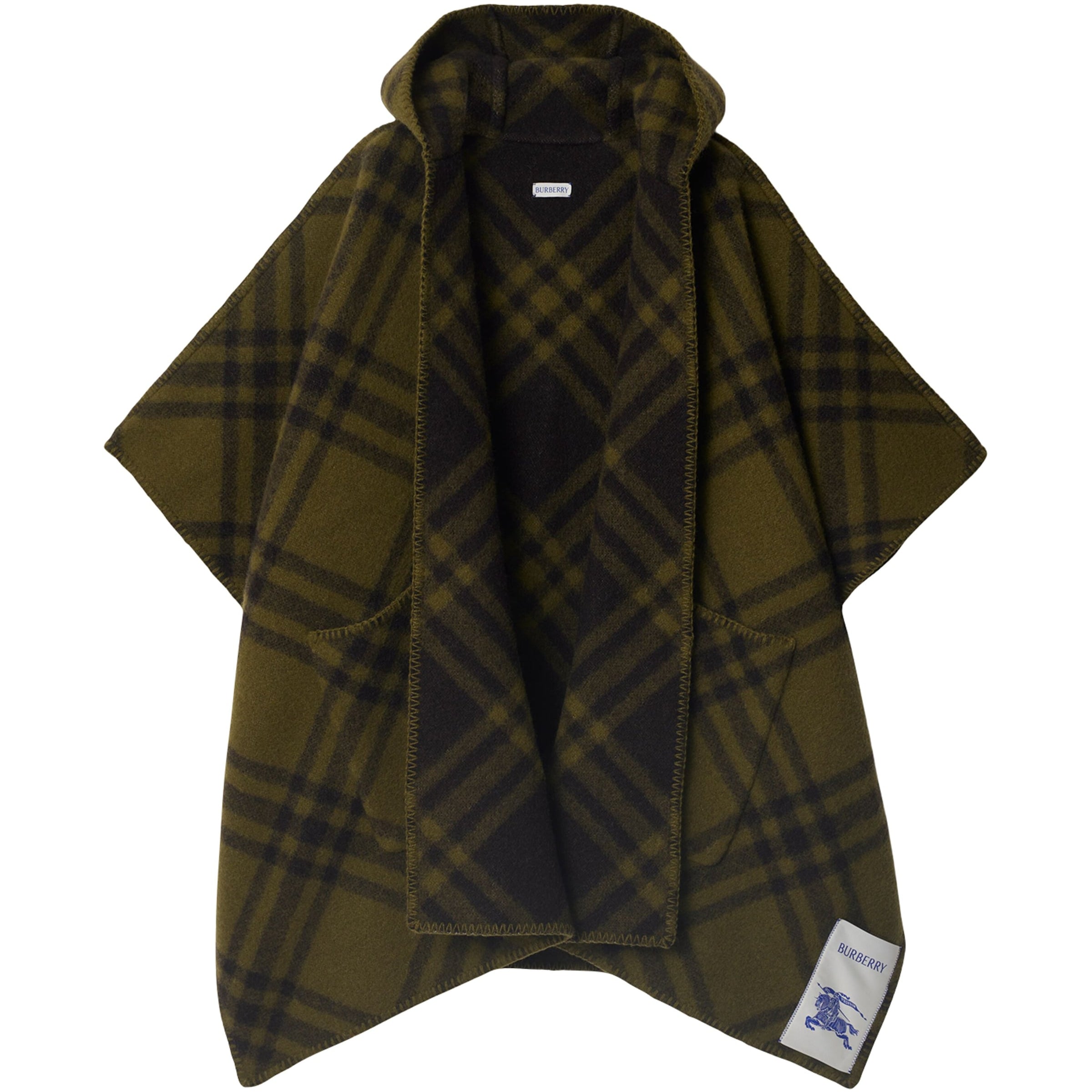 Burberry Beige Reversible Wool Check Hooded Cape