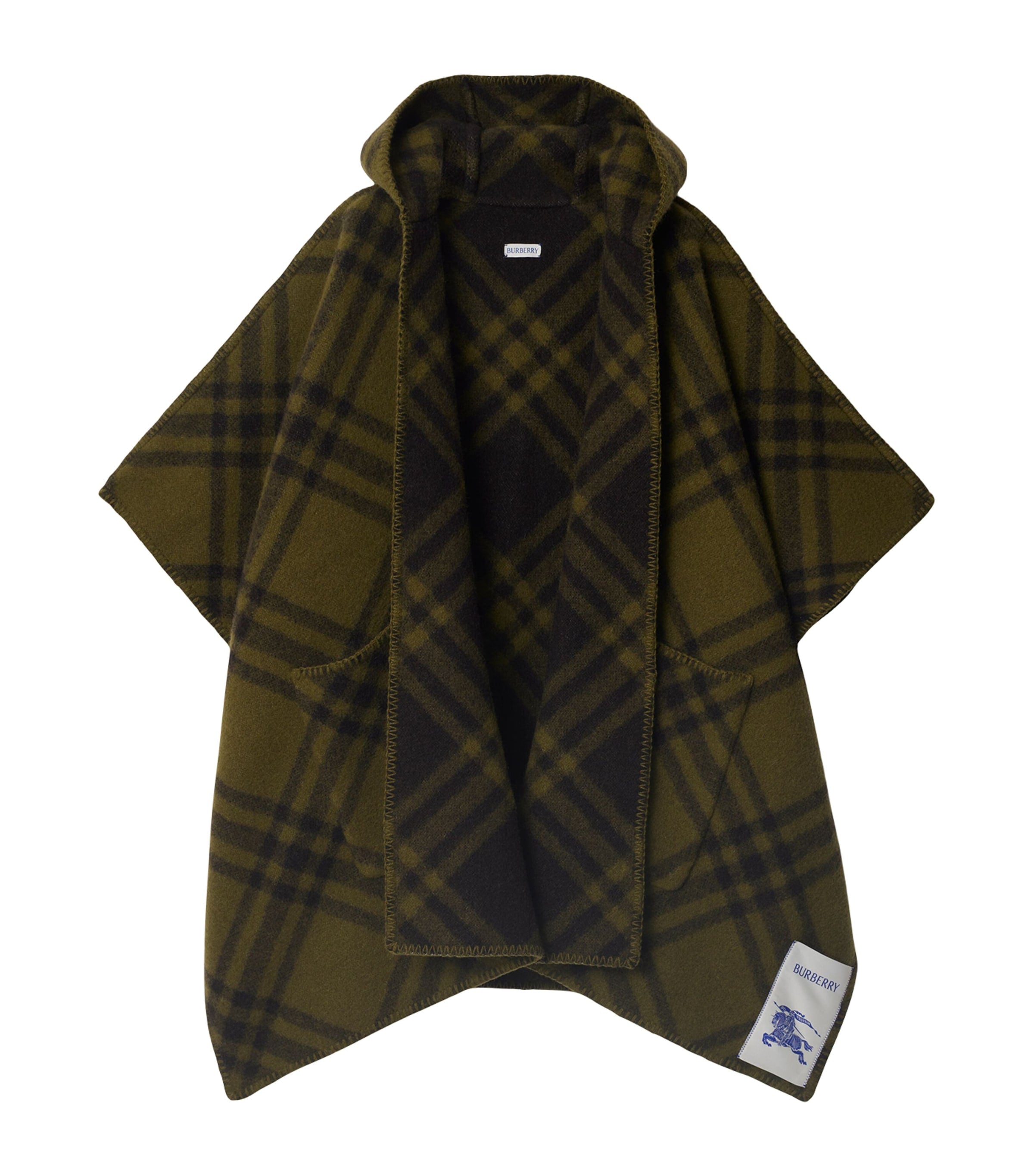 Burberry Beige Reversible Wool Check Hooded Cape