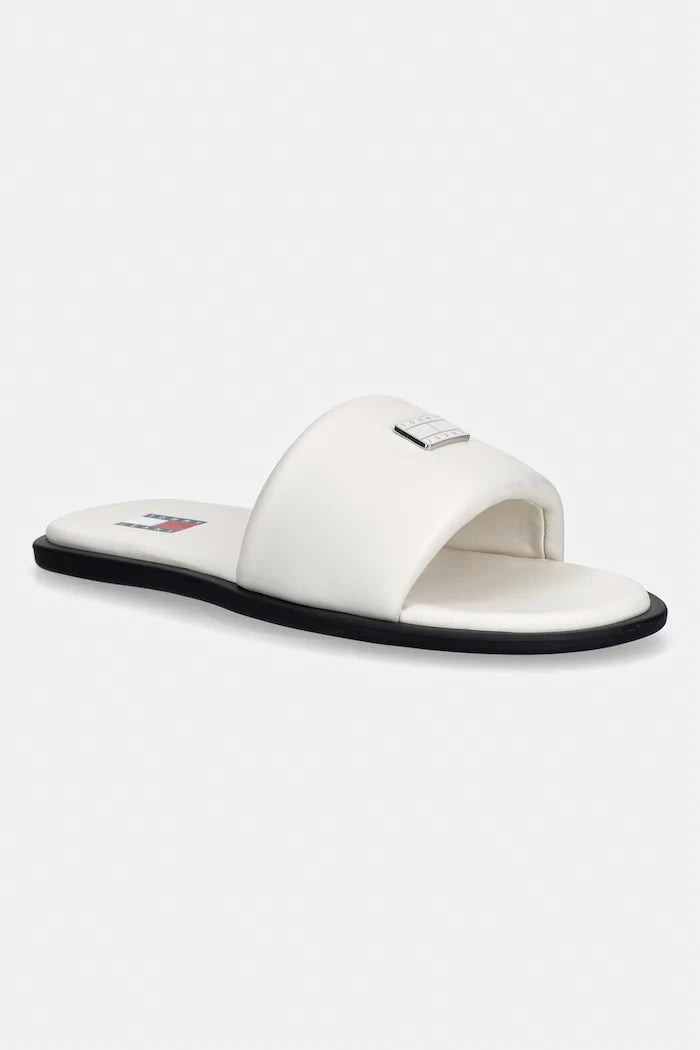 Tommy Jeans düz tabanlı kadın deri terlik TJW SOFT PADDED CASUAL SLIDE