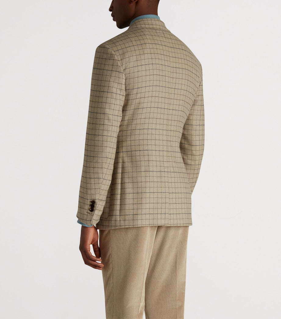 Beige Virgin Wool-Cashmere Tattersall Check Bourdon Blazer
