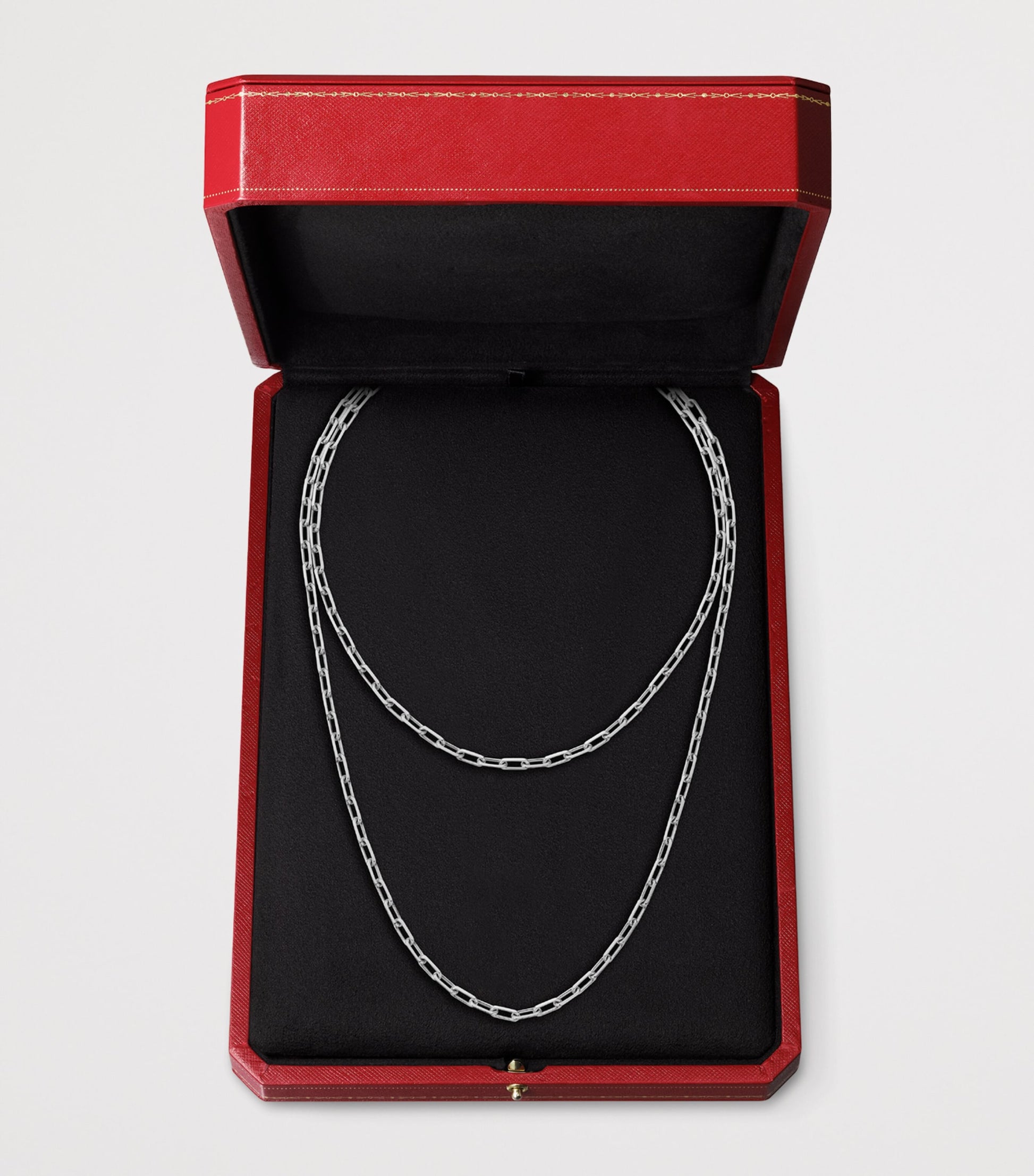 Small White Gold Santos de Cartier Long Chain Necklace