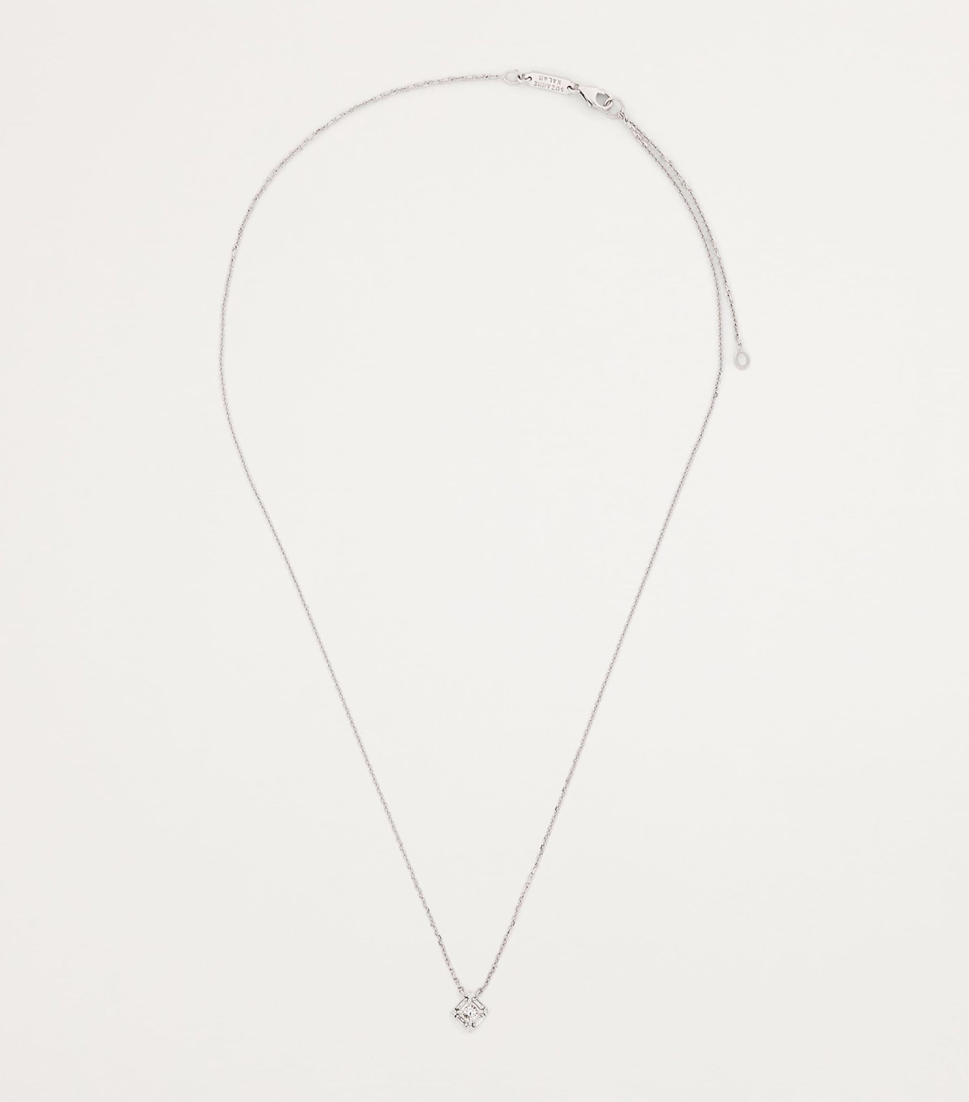 Mini White Gold and Diamond Princess Square Necklace