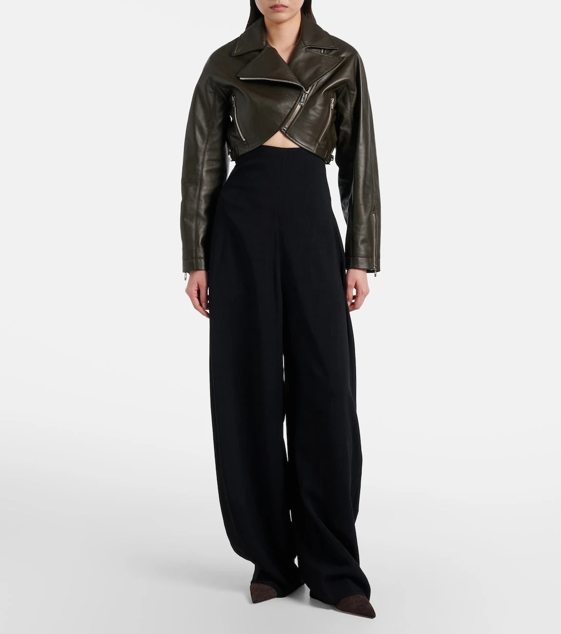 Alaïa - Cropped leather biker jacket