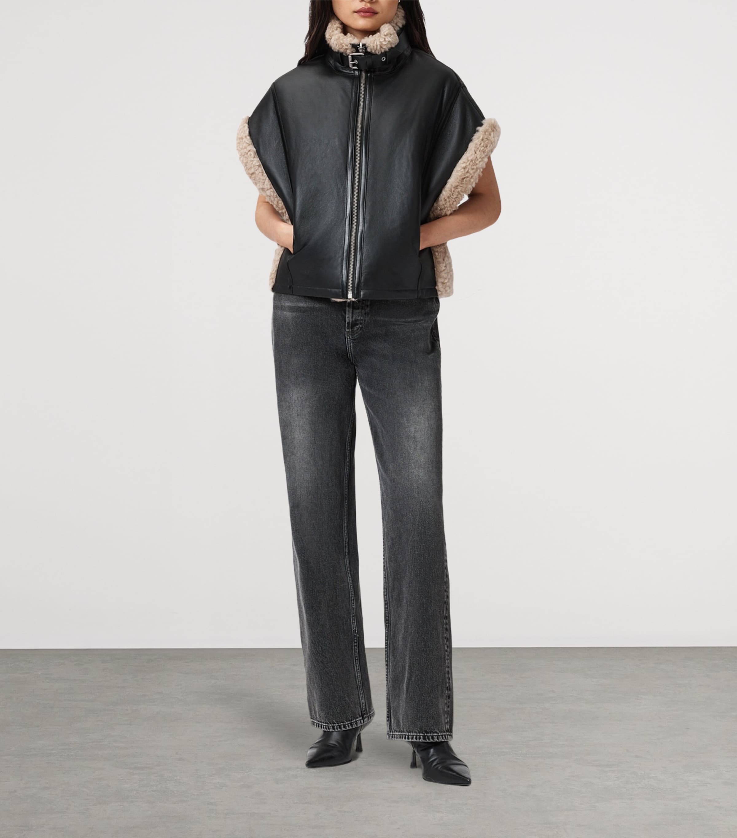 AllSaints Black Reversible Shearling Marlin Gilet