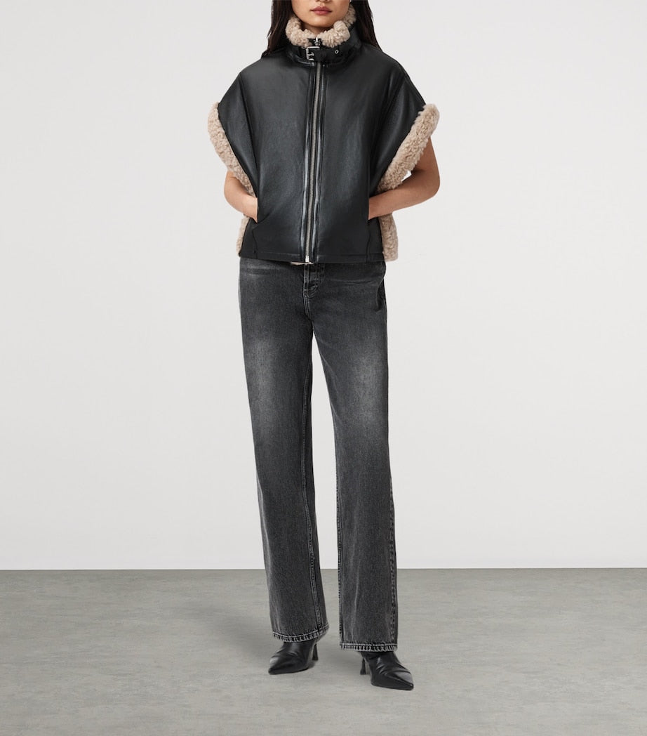 AllSaints Black Reversible Shearling Marlin Gilet
