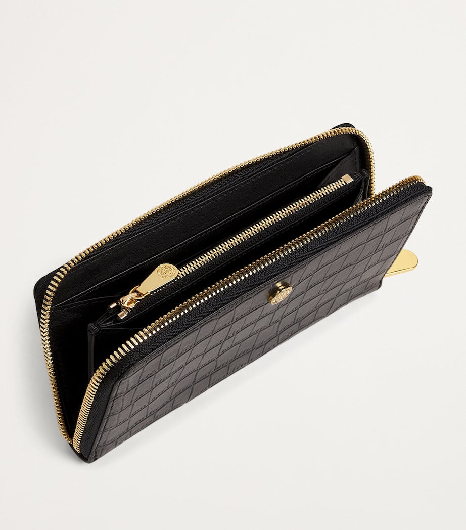 Black Croc-Embossed Leather Long Wallet