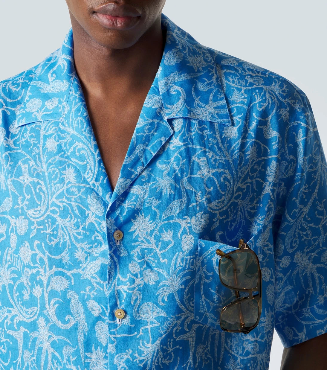 Kiton - Printed linen bowling shirt