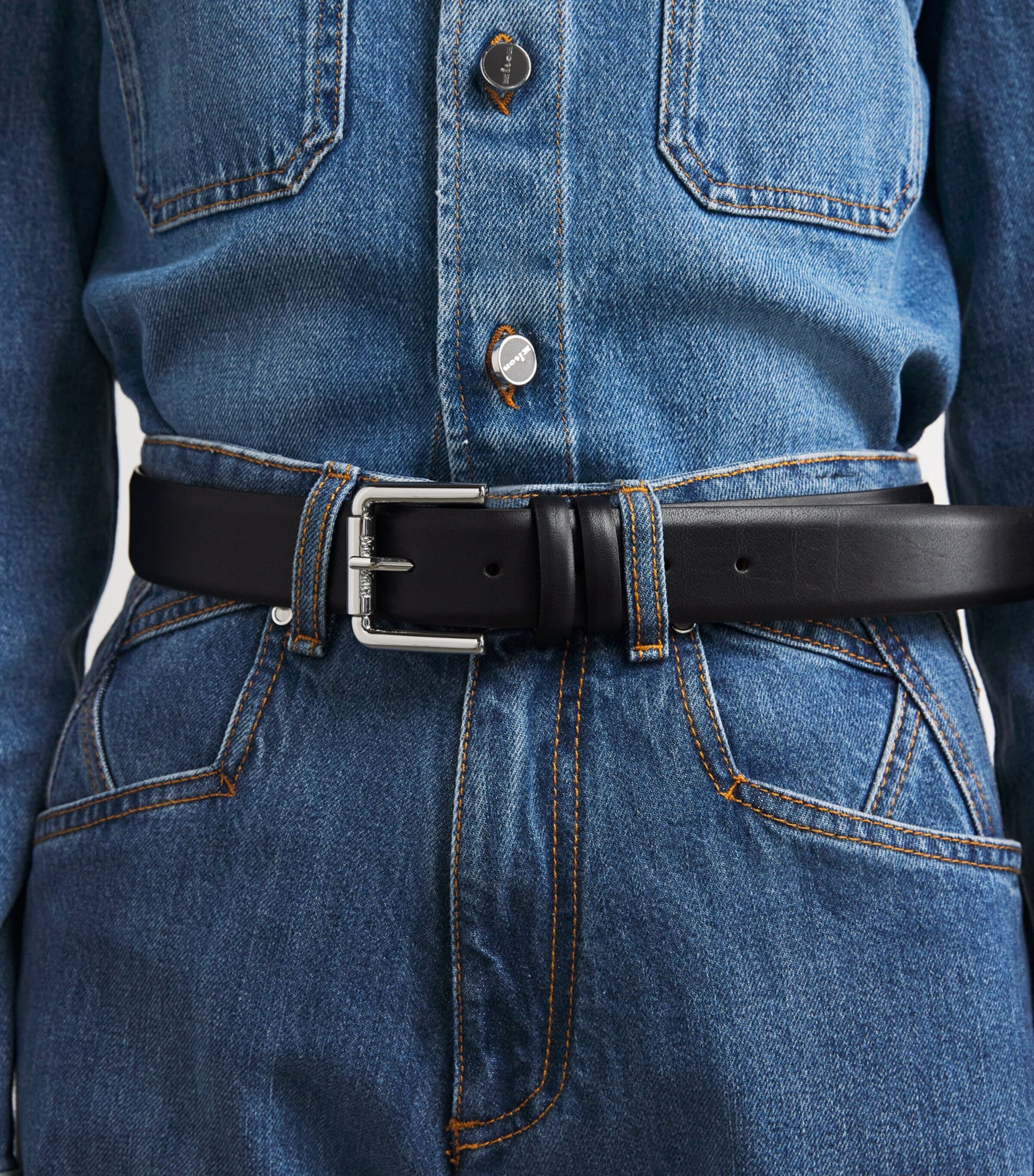 Max Mara Black Leather Belt Suspenders
