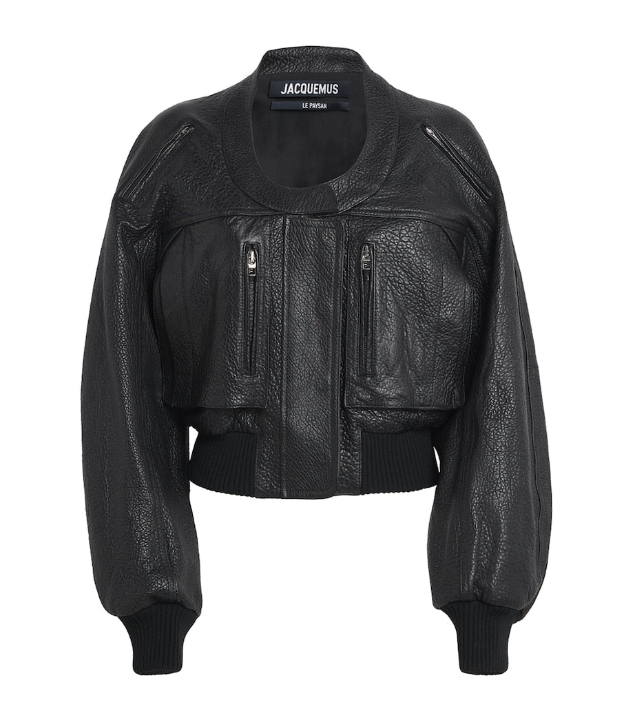 Jacquemus Black Gained Leather Bomber Jacket