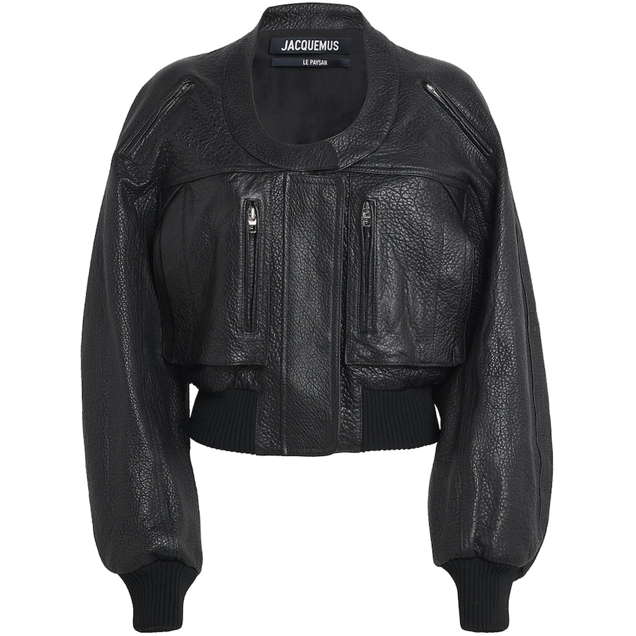 Jacquemus Black Gained Leather Bomber Jacket