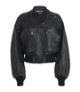 Black Gained Leather Bomber Jacket