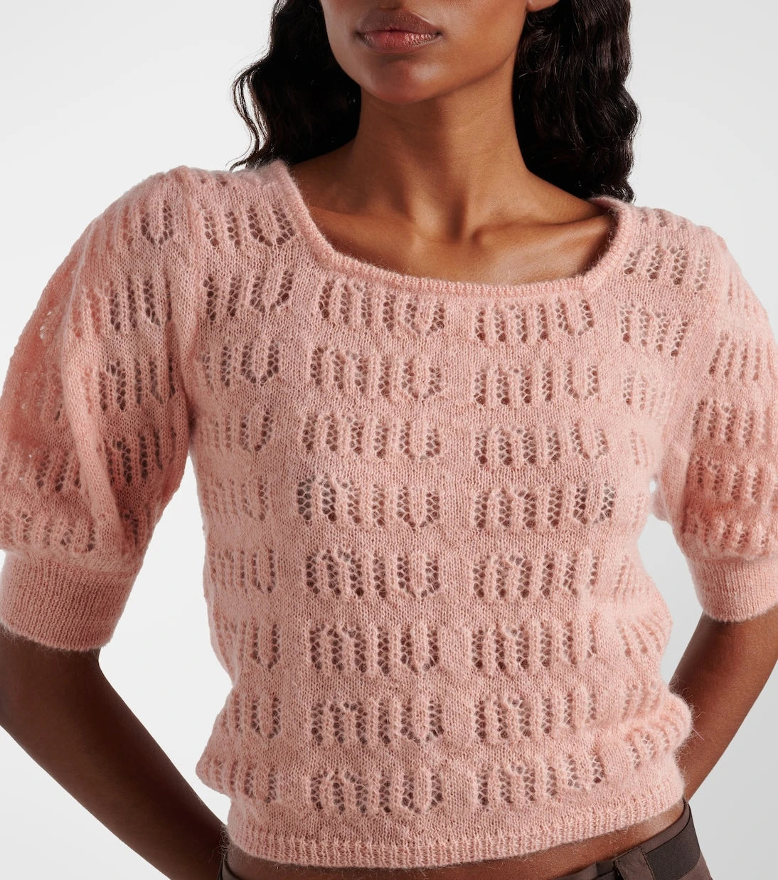 Miu Miu - Pointelle knit mohair-blend top