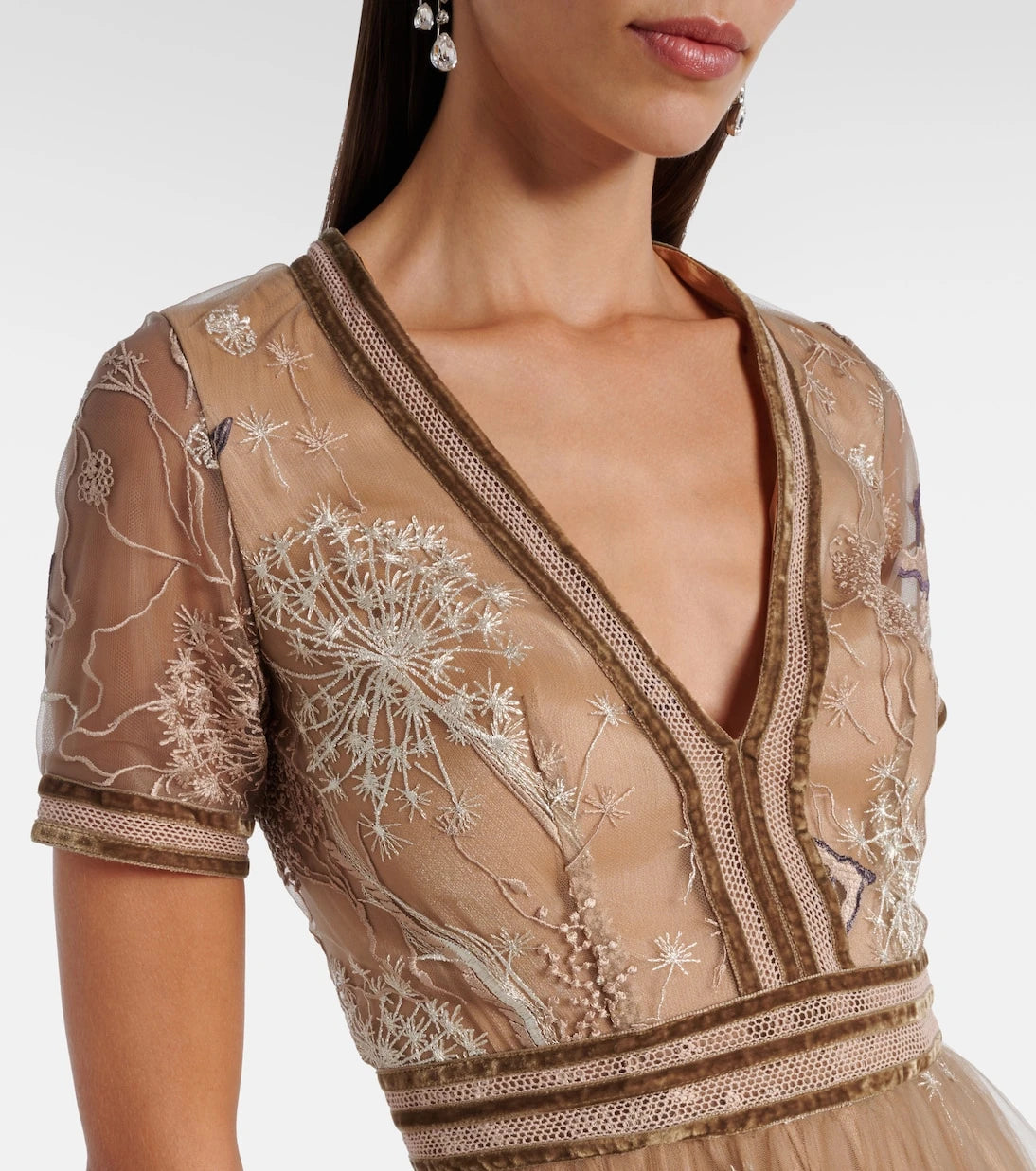 Costarellos - Embroidered tulle gown