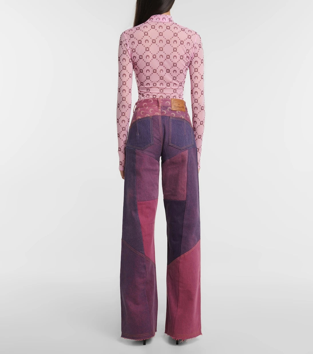 Marine Serre - Paneled high-rise wide-leg jeans
