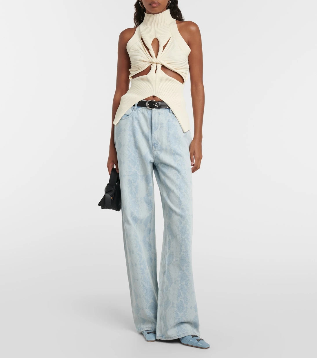 Dion Lee - بنطال جينز واسع الساقين بنقشة جلد الثعبان