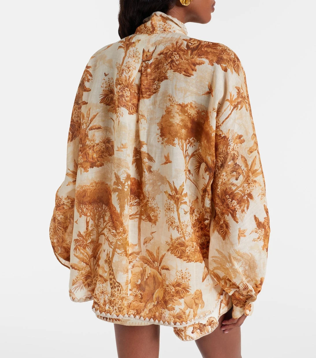 Zimmermann - Indra printed tie-neck ramie blouse