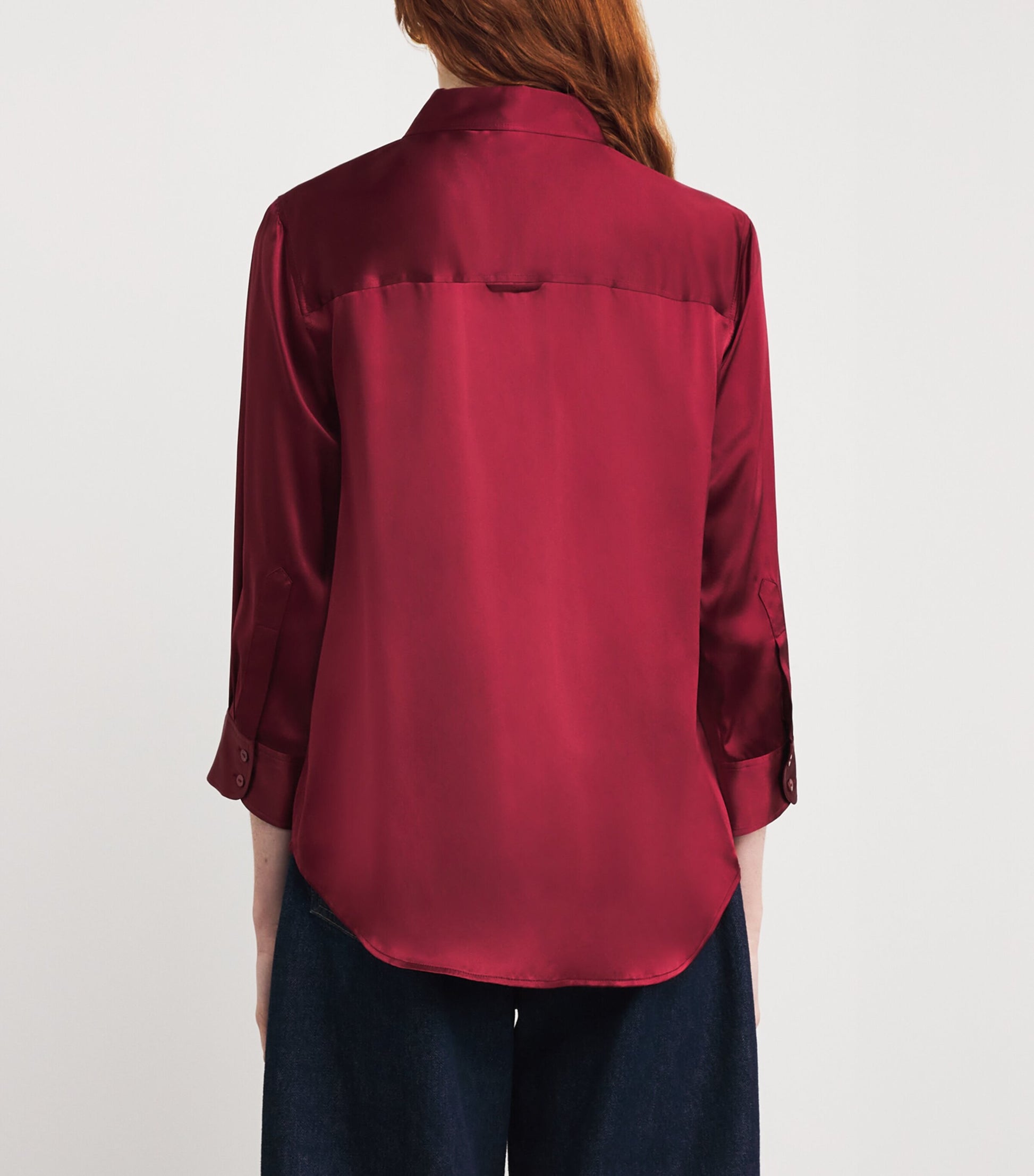 L'Agence Red Silk Cropped-Sleeve Dani Blouse
