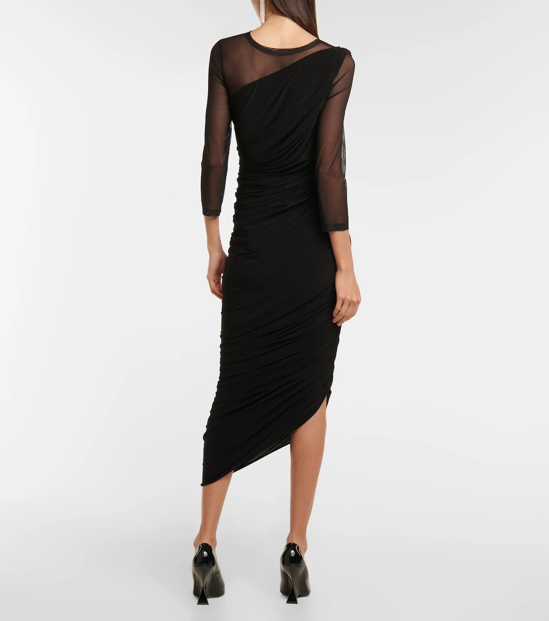 Norma Kamali - Diana asymmetric mesh midi dress