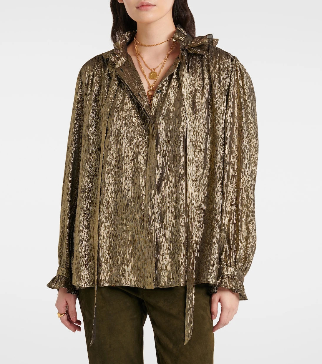 Chloé - Ruffled lamé silk-blend blouse