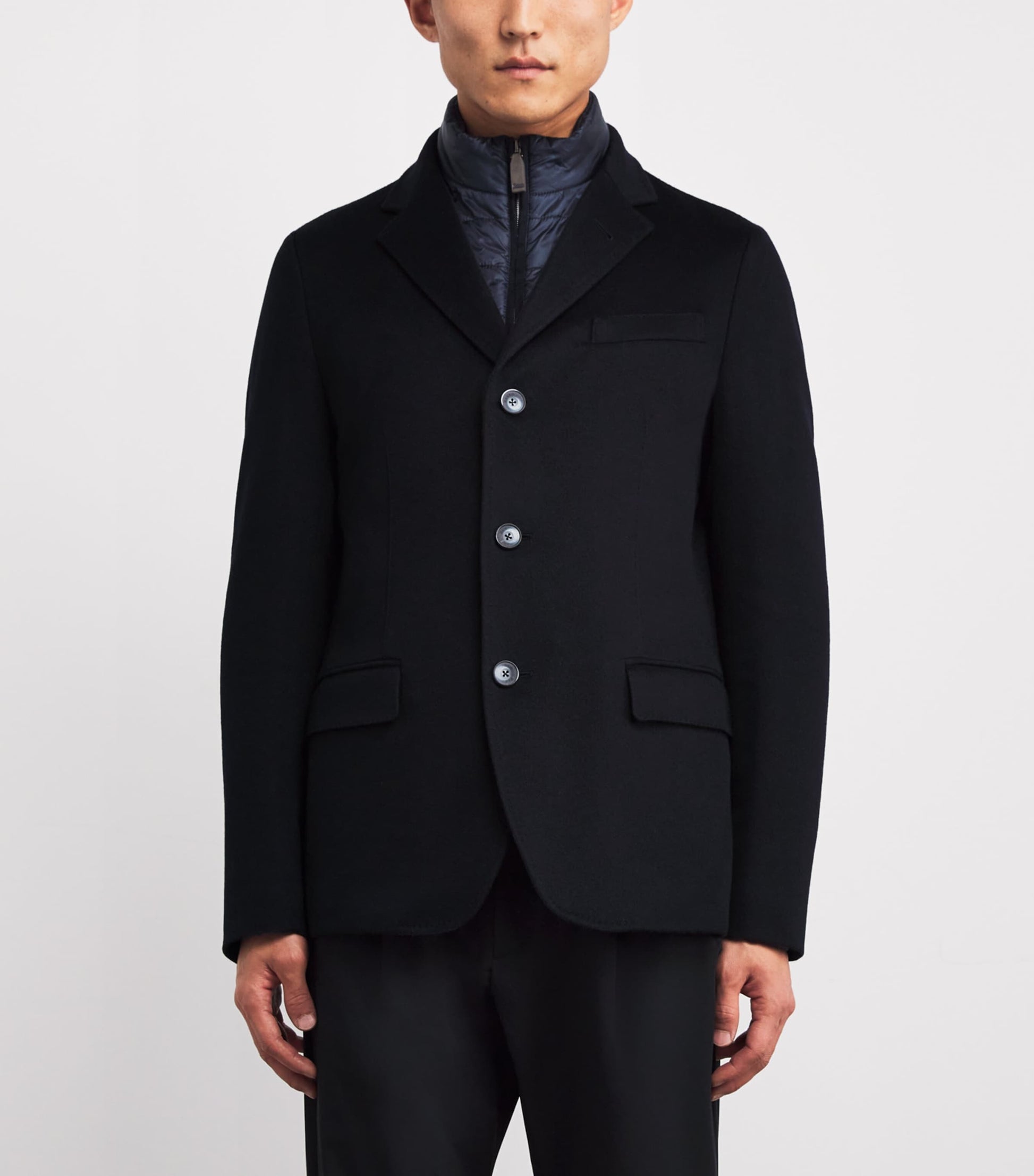 Navy Cashmere Insert-Detail Blazer