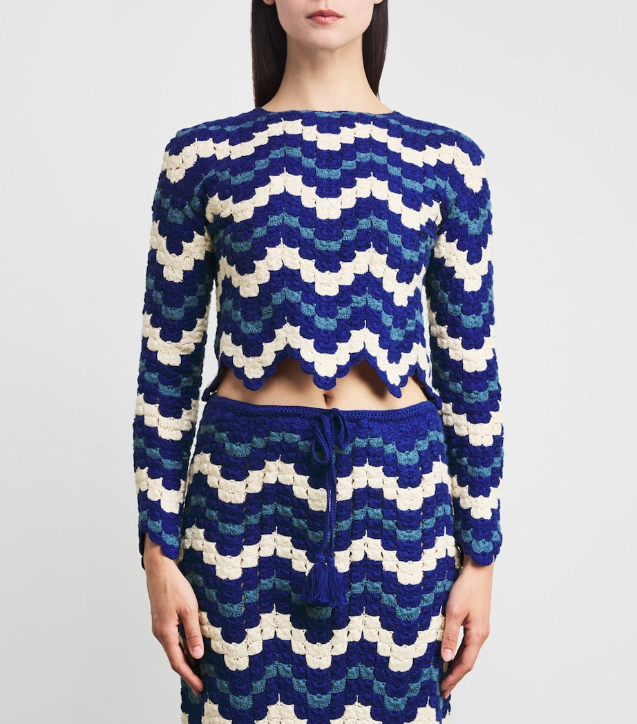 ESCVDO Blue Crochet Safi Crop Top