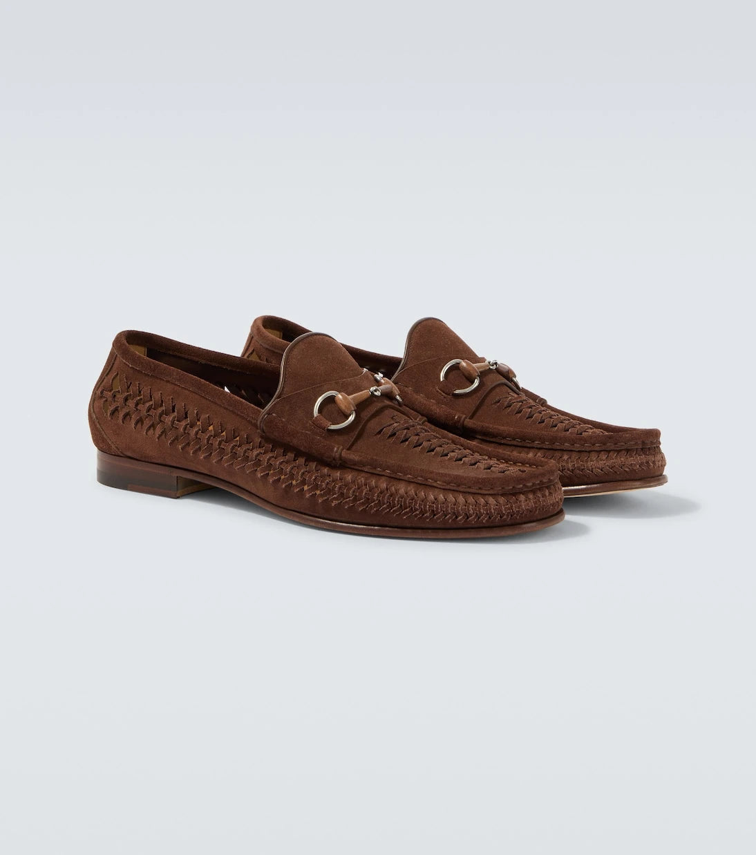 Gucci - Bamboo Horsebit woven suede loafers