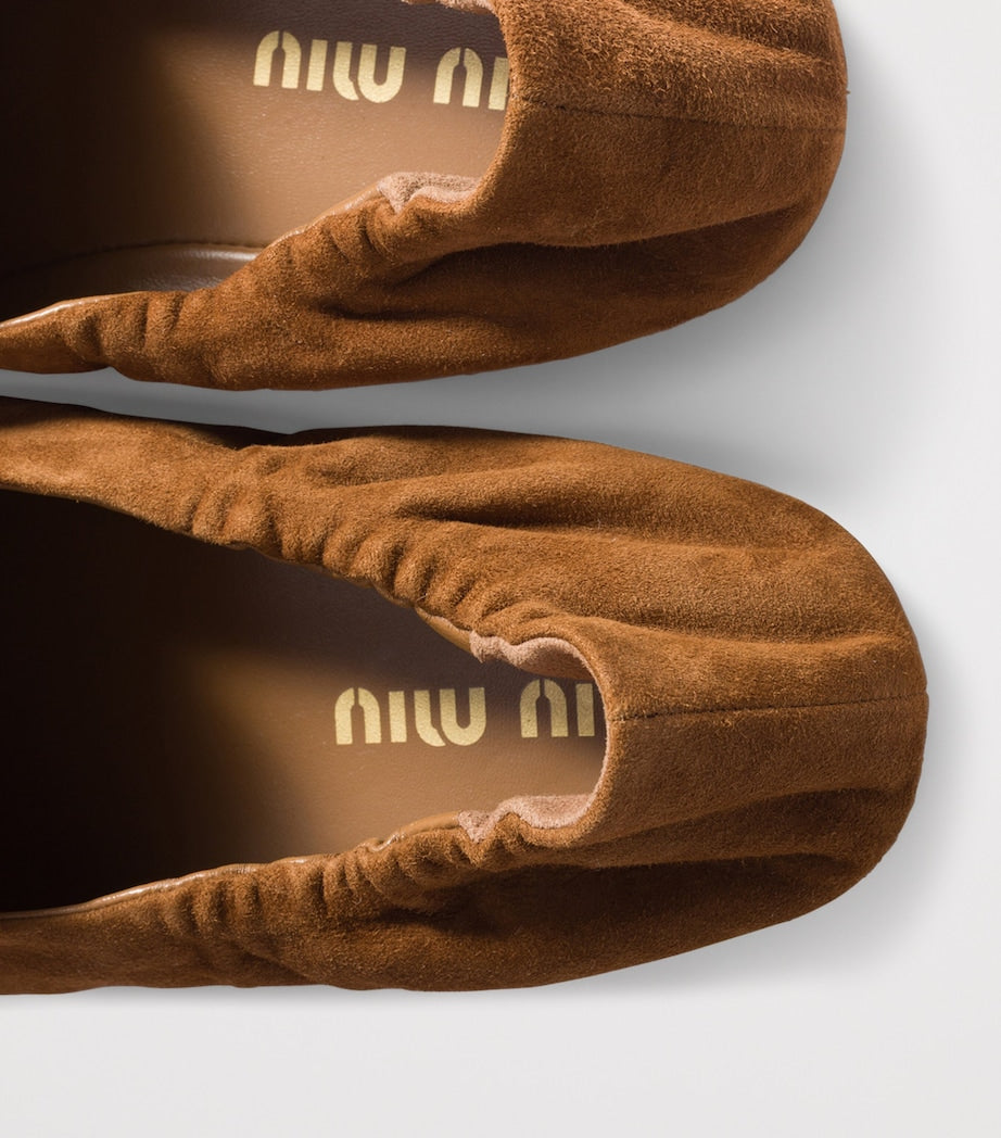 Brown Suede Ruches Loafers