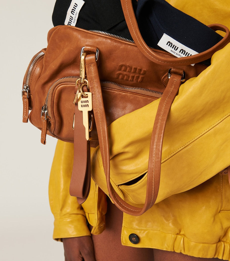 Brown Nappa Leather Top-Handle Bag