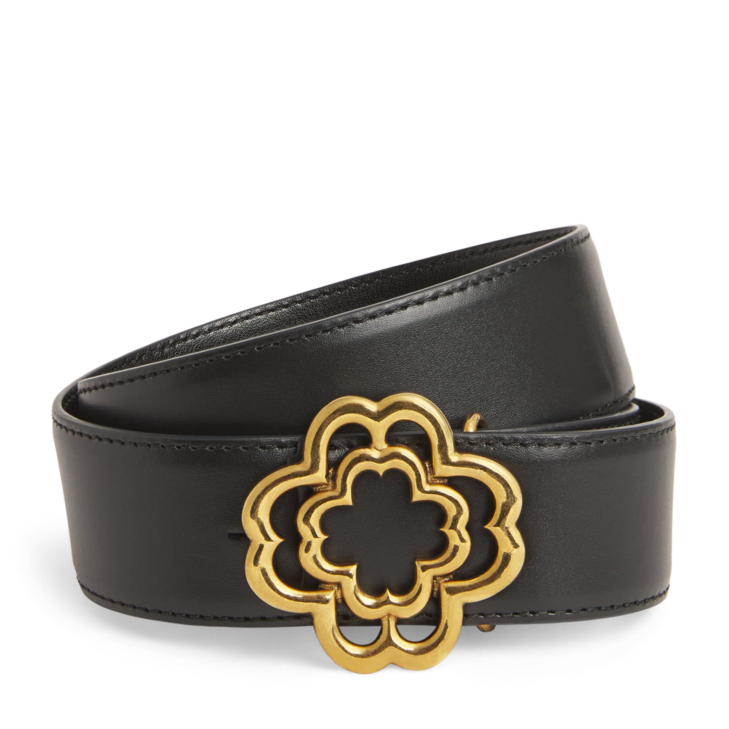 Leather Clover Buckle Belt BLACK