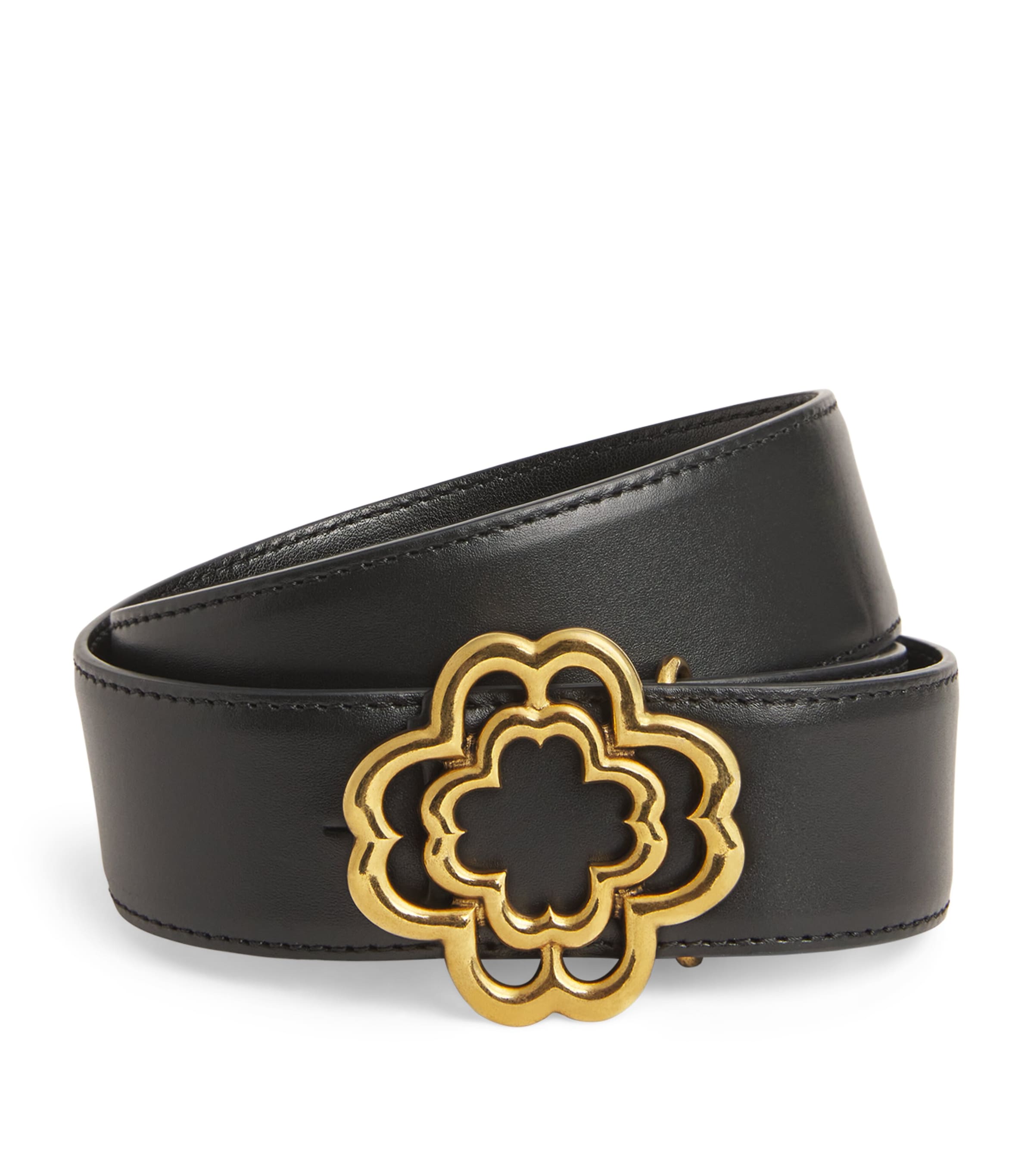 Leather Clover Buckle Belt BLACK