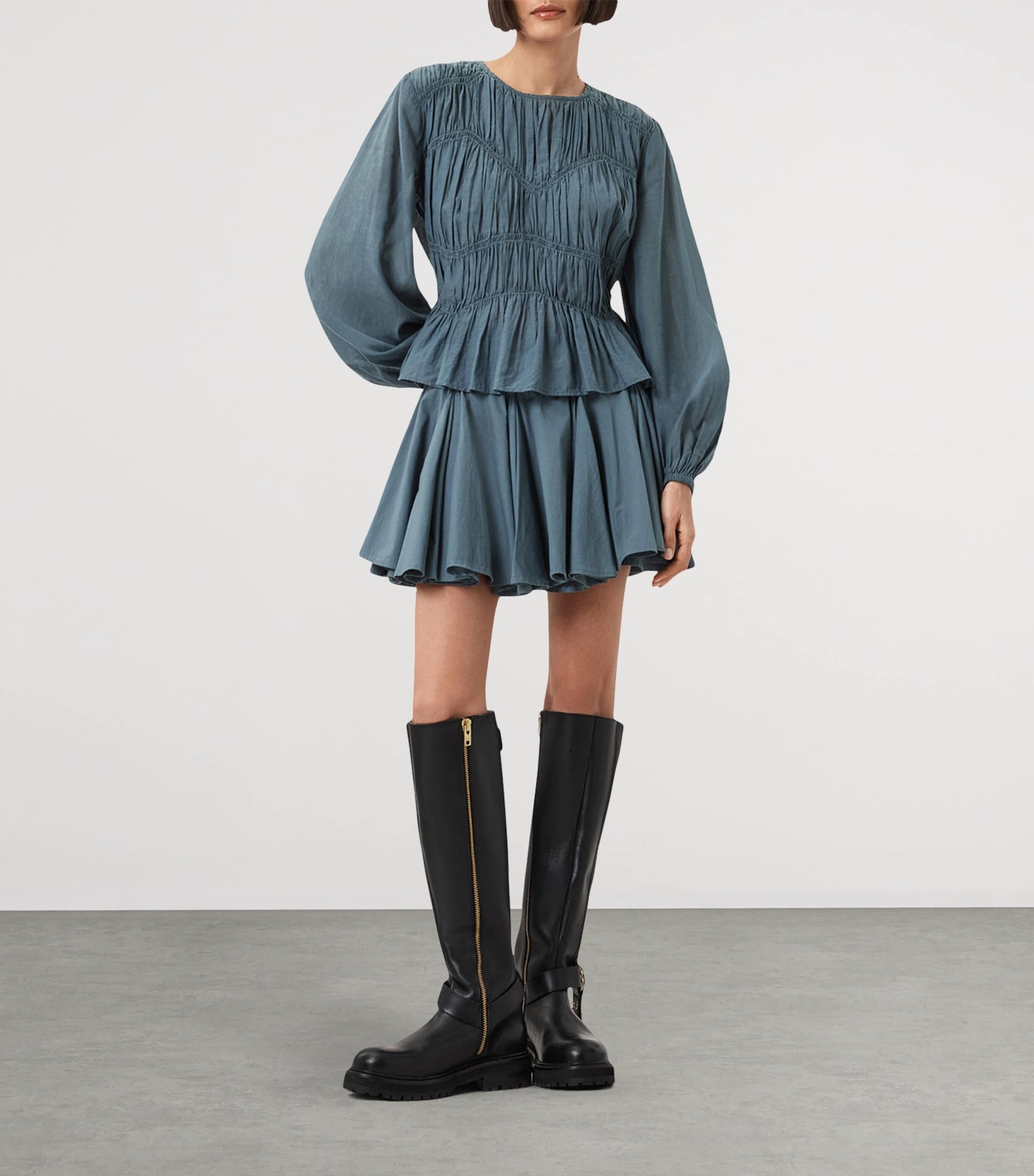 AllSaints Blue Gathered Melani Blouse