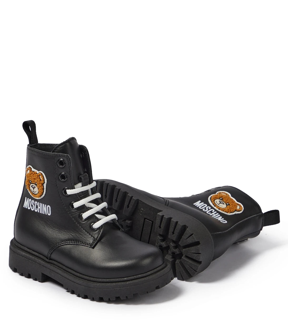 Moschino Kids - Teddy leather lace-up boots