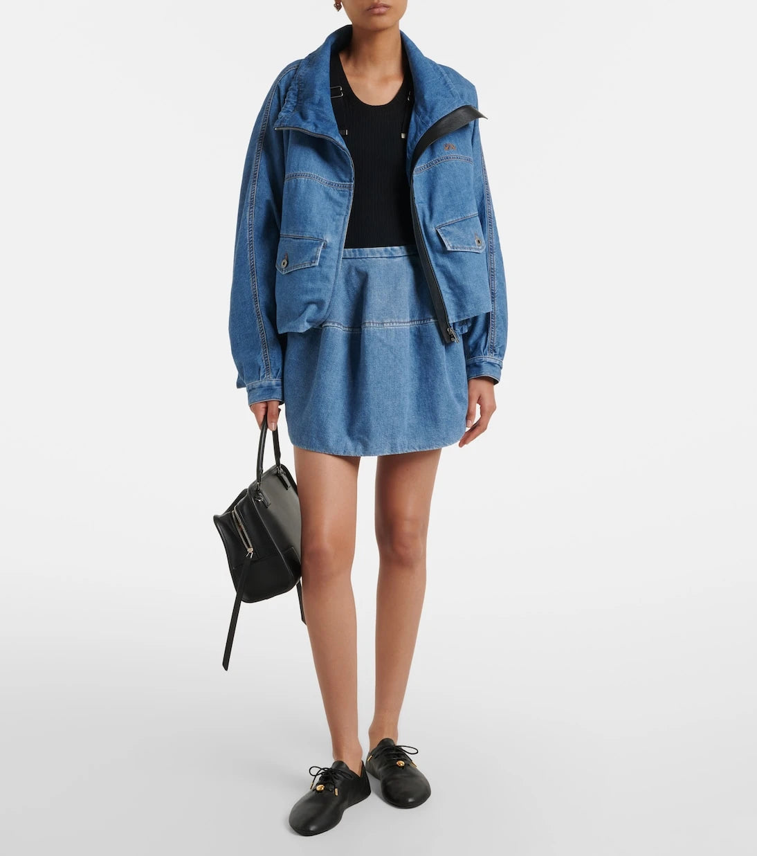 Loewe - Leather-trimmed denim jacket