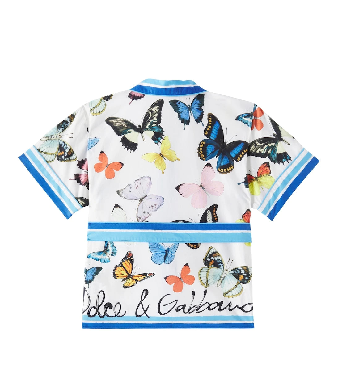 Dolce&Gabbana Kids - قميص بوبلين قطني مطبوع بحزام