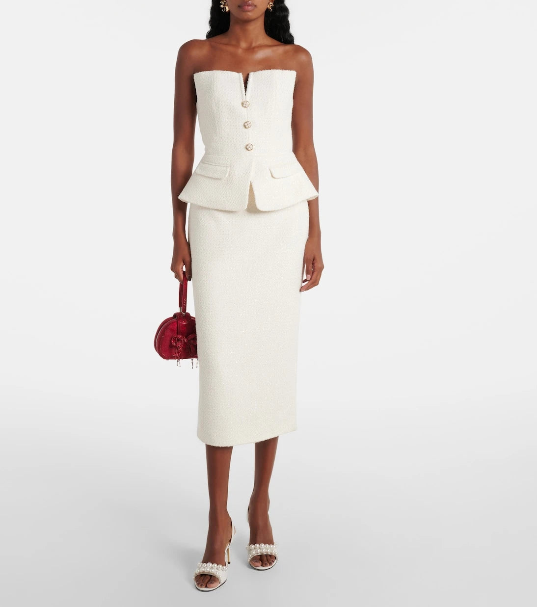 Self-Portrait - Bridal sequinned bouclé midi dress