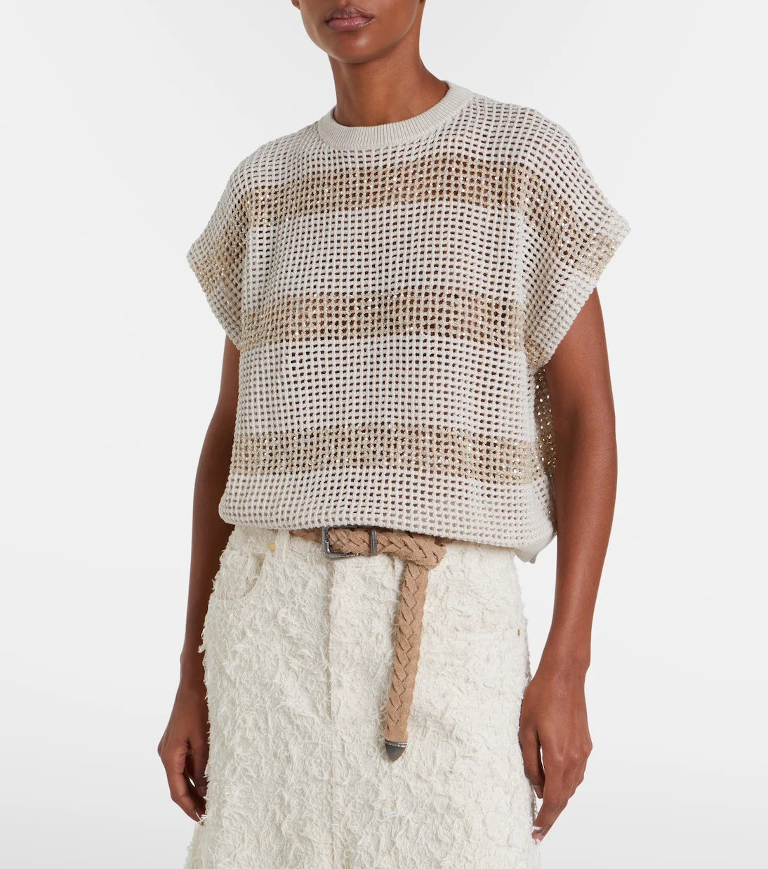 Brunello Cucinelli - Open-knit sequined cotton sweater