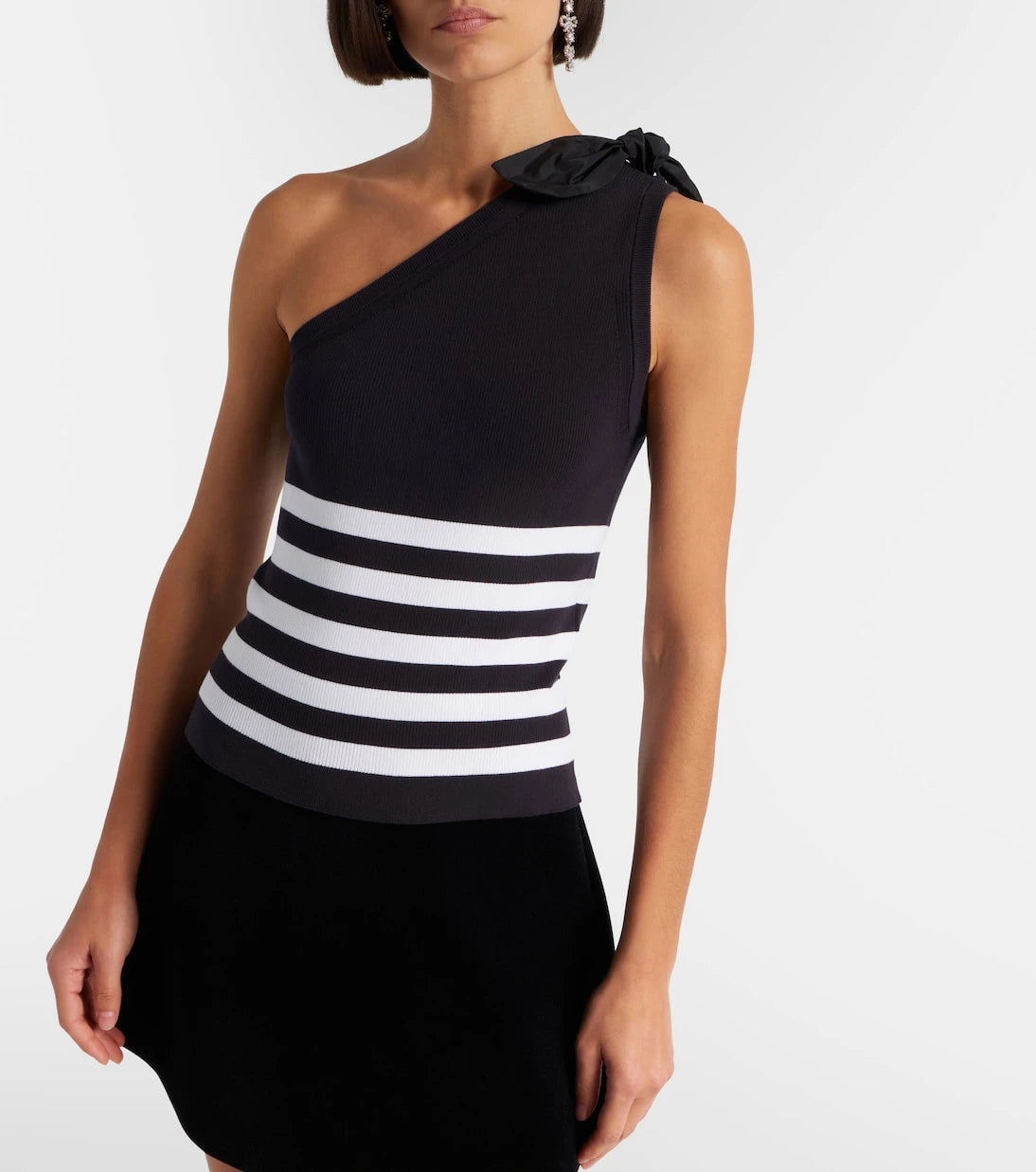 Patou - Striped one-shoulder cotton-blend top