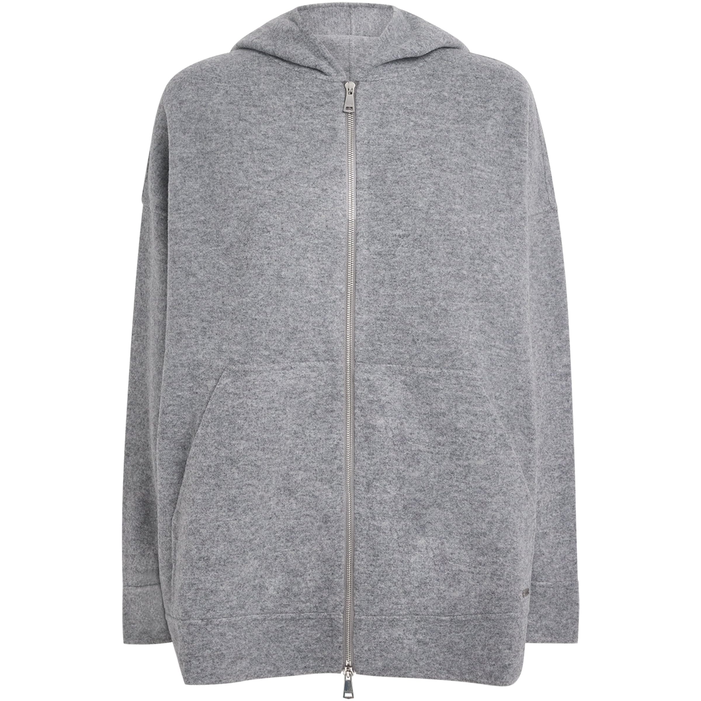 Max Mara Grey Wool-Blend Zip-Up Hoodie