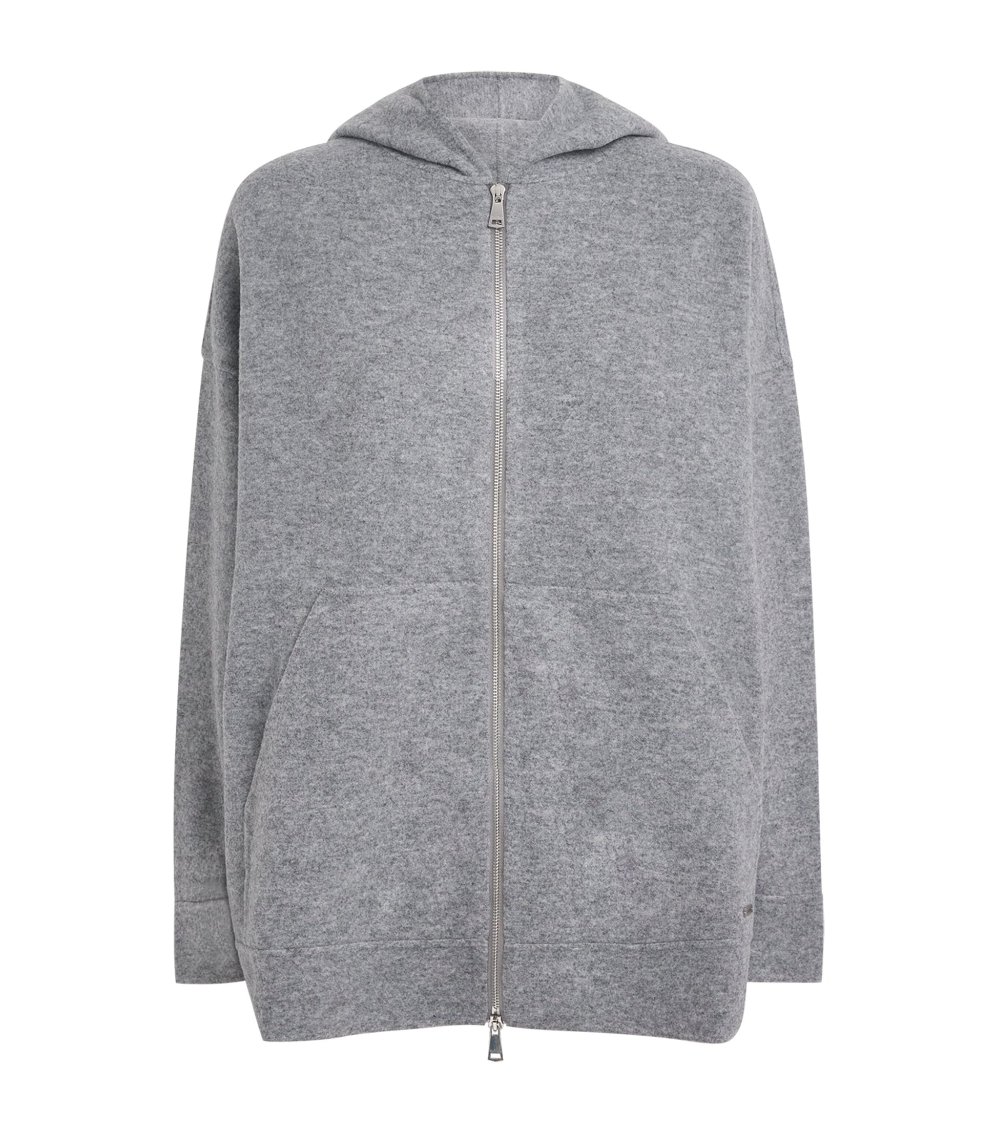 Max Mara Grey Wool-Blend Zip-Up Hoodie