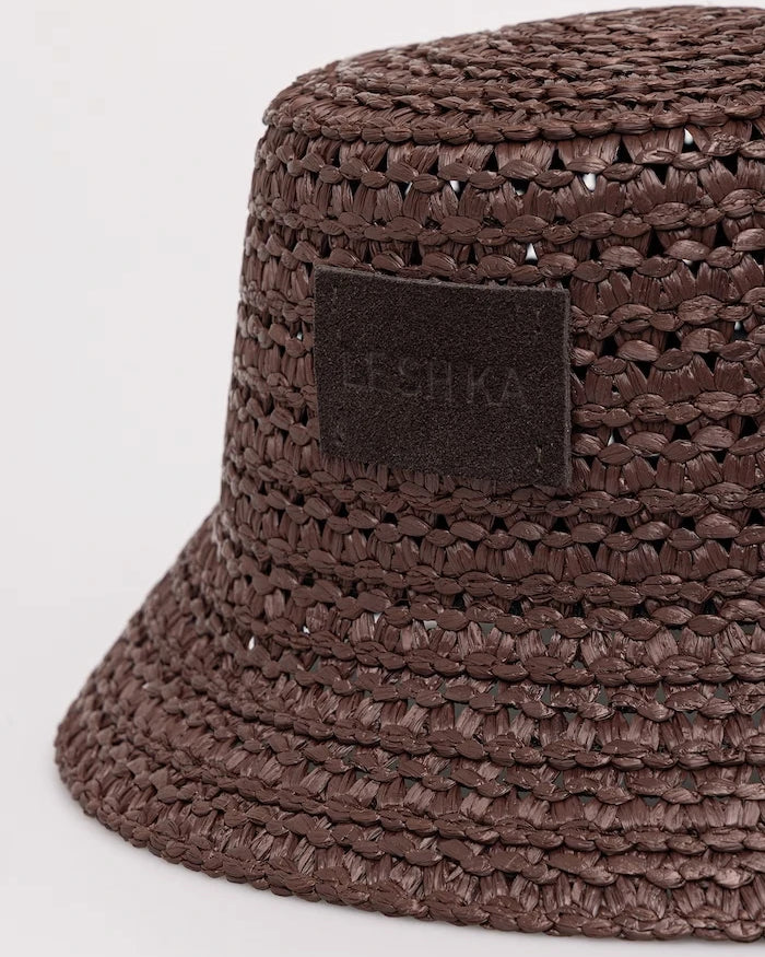 LE SH KA headwear hasır kadın şapkası, viskon Brown Bucket Hat