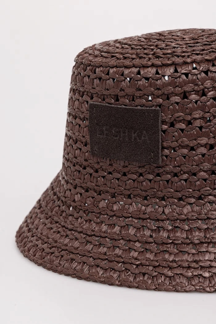 LE SH KA headwear hasır kadın şapkası, viskon Brown Bucket Hat