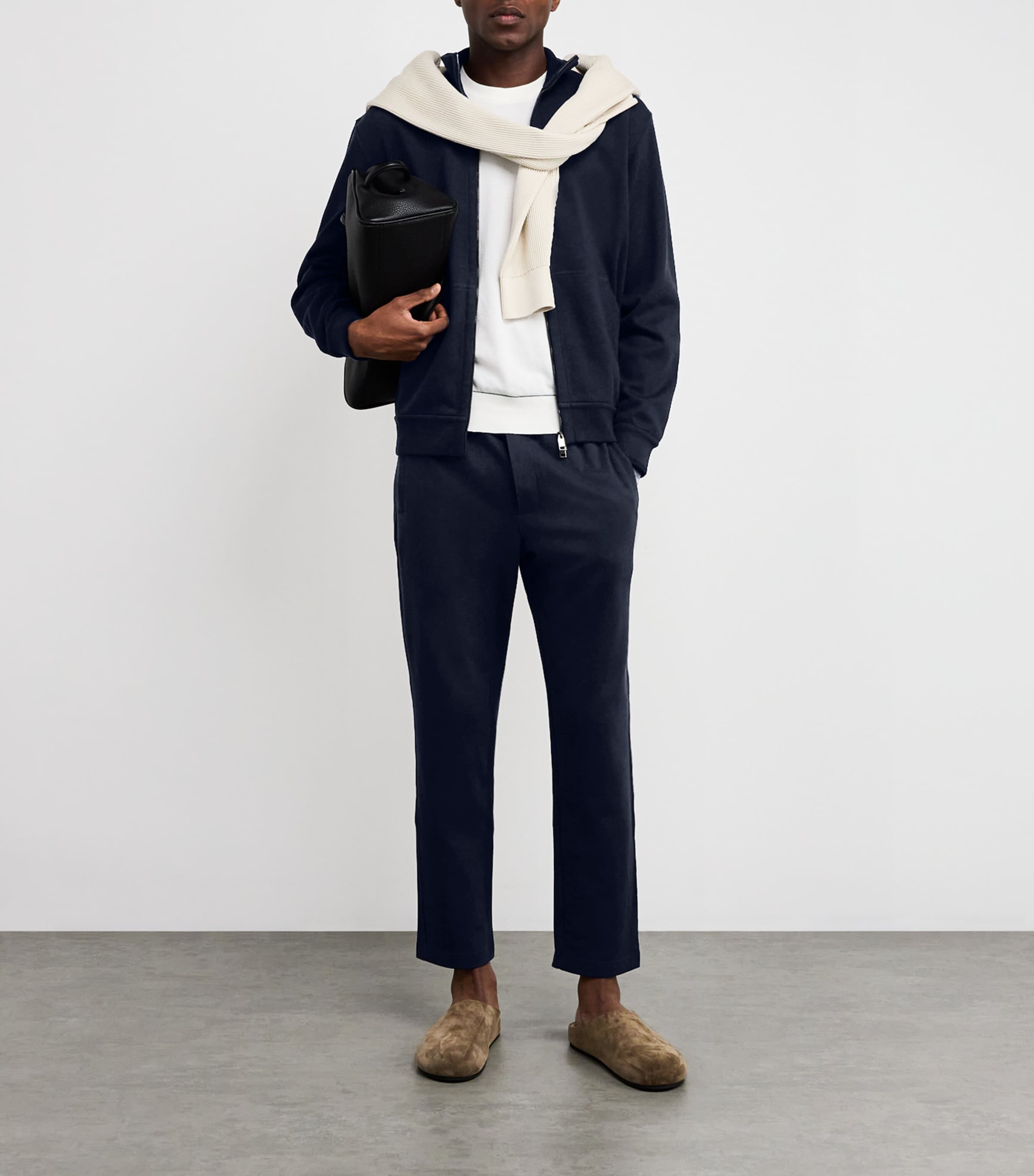 Brioni Blue Cotton-Blend Zip-Up Sweater