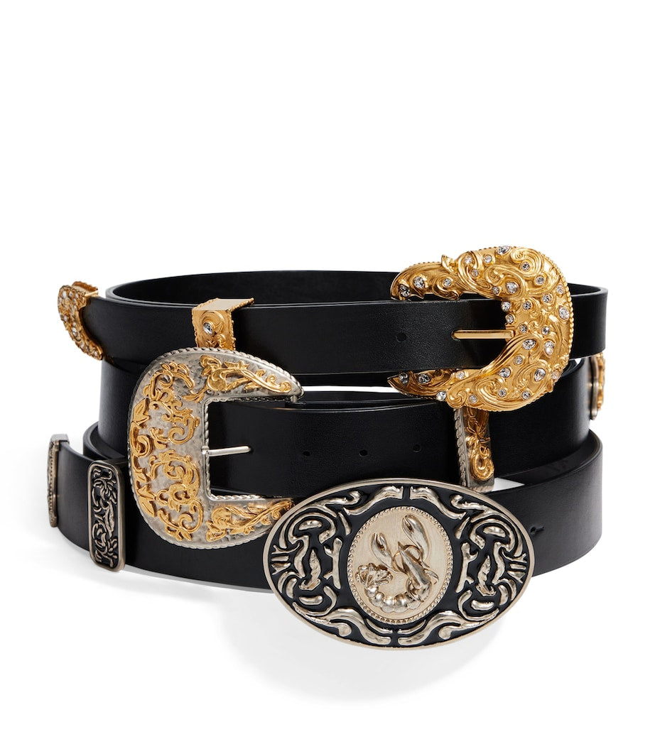 Black Leather Triple Western Belt